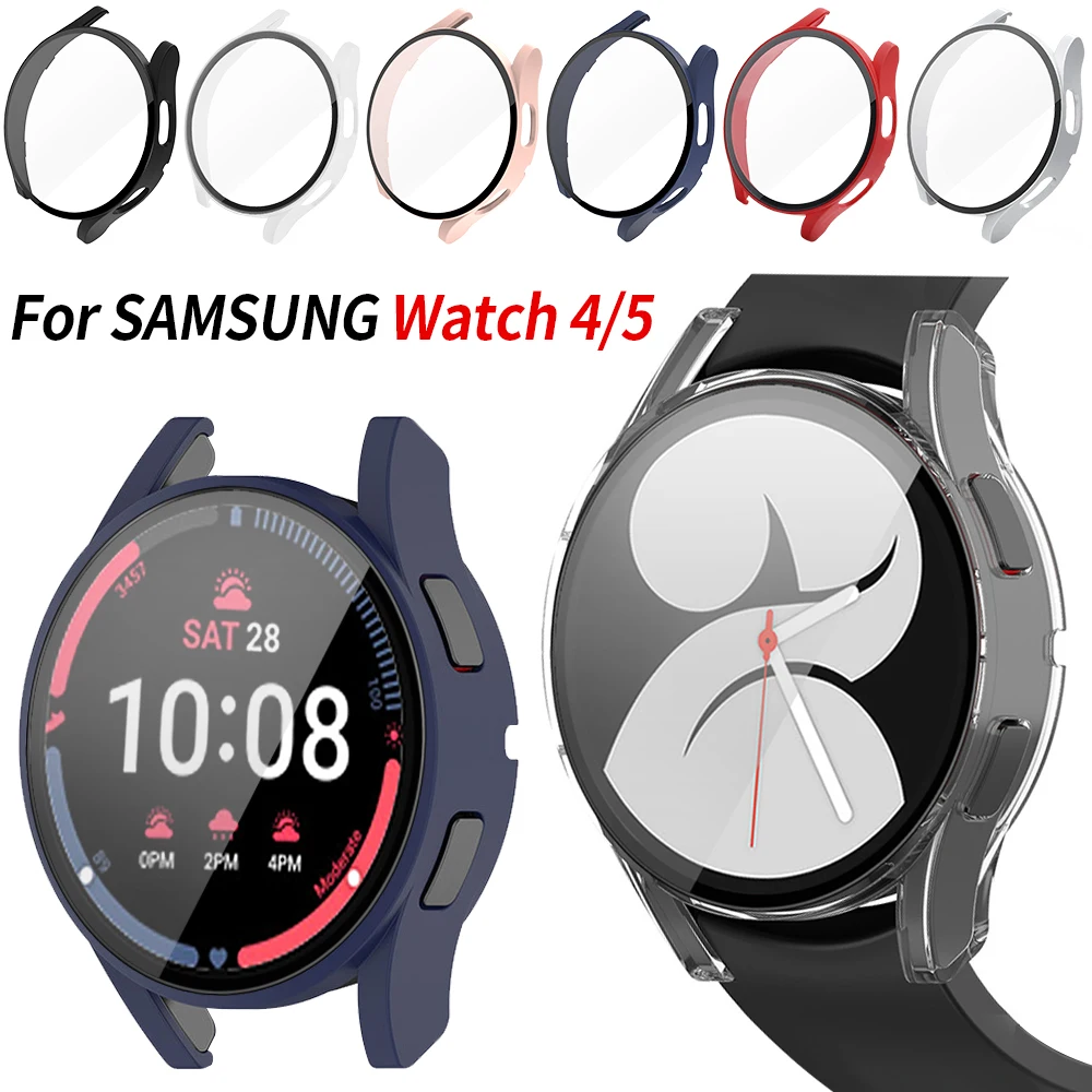 Glass+Case for Samsung Galaxy Watch 4 44mm 40mm All-Around Bumper Shell+Screen Protector Samsung Galaxy Watch 5 40mm 44mm Cover
