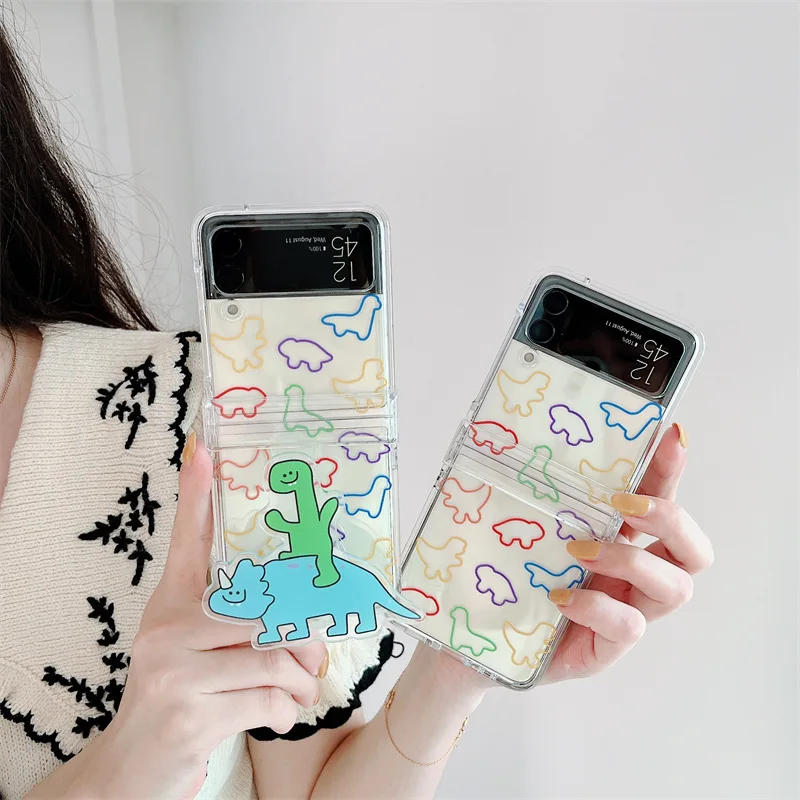 

Color Dinosaur Bracket Case for Samsung Galaxy Z Flip3 5g Hard PC Back Cover Suitable for Z Flip 3 Phone Case Protective Case