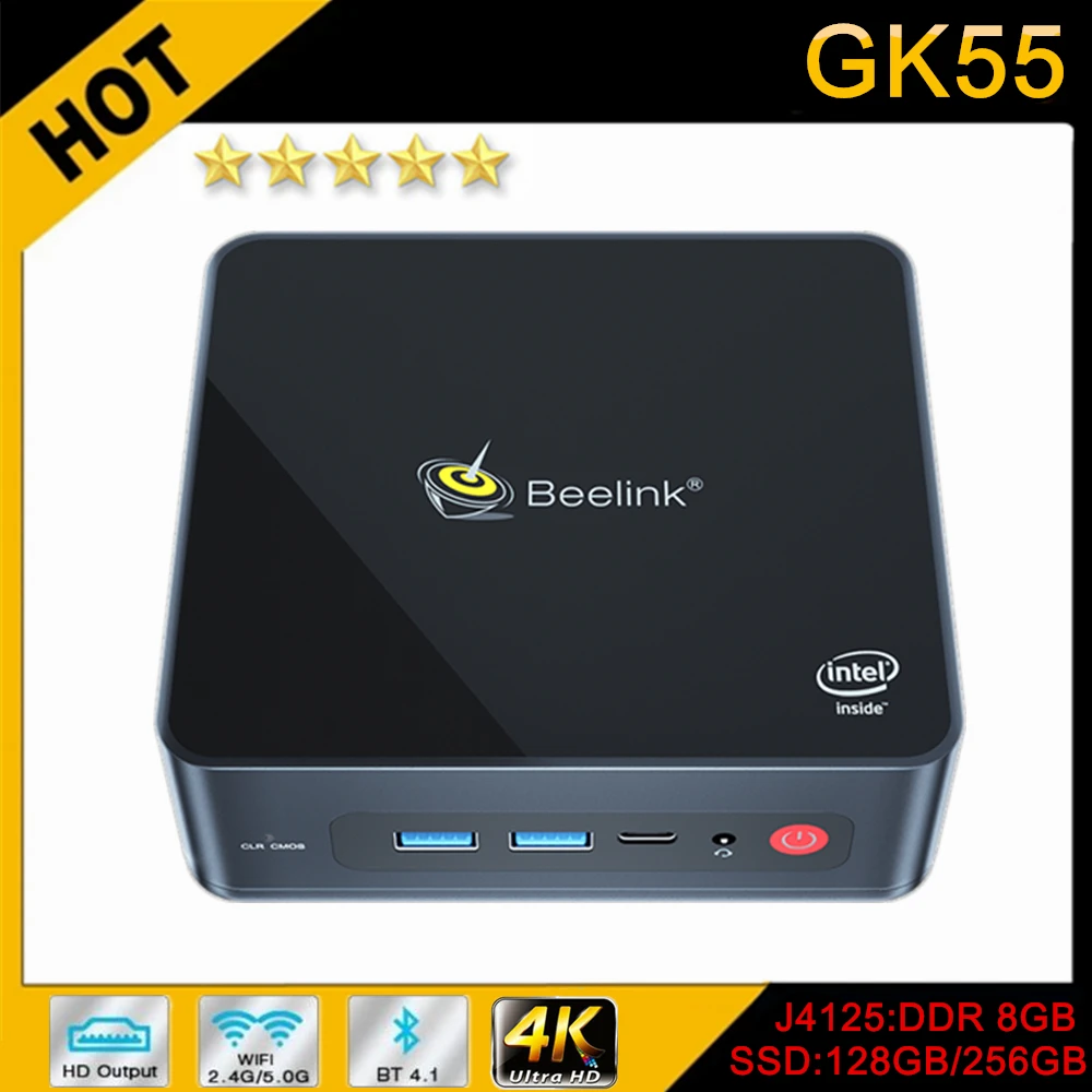 

Beelink GK55 Windows 10 MINI PC Intel Gemini J4125 8GB RAM 128GB 2.4G 5.8G WiFi 1000M LAN Bluetooth 4K office Computer VS GK3V