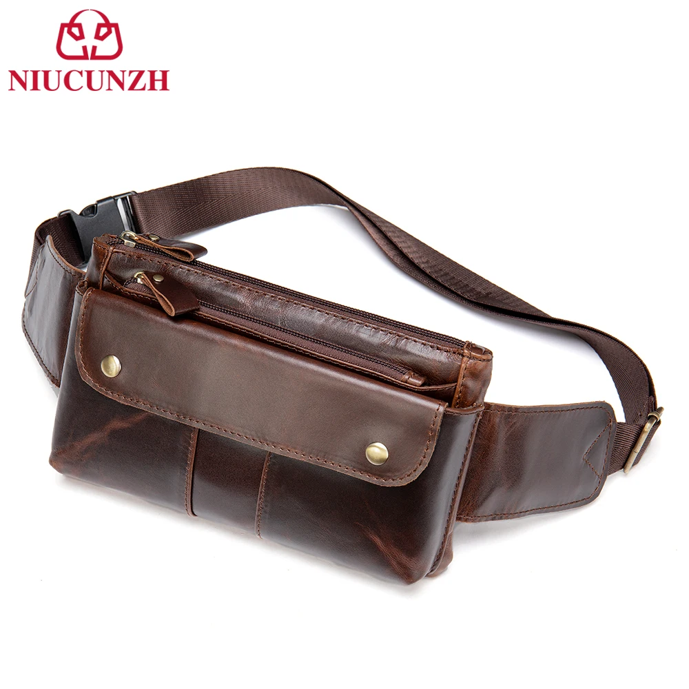 NIUCUNZH Genuine Leather Waist Packs Men Fanny Pack Belt Bag Small Travel Phone Bags Chest Bags Shoulder Bags Motorcycle Riding