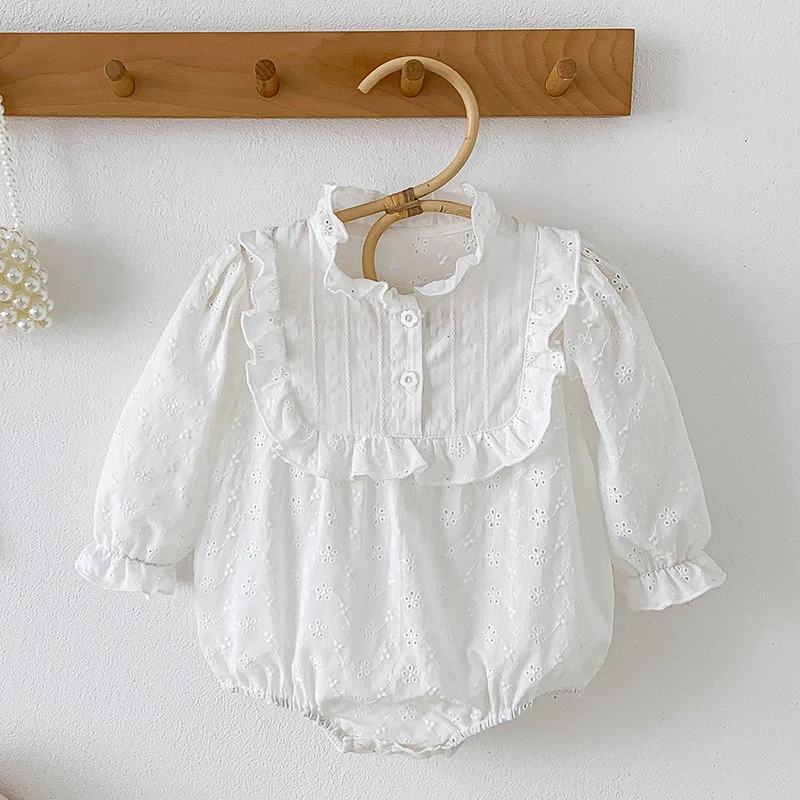 

Korean Style Newborn Baby Girl Jumpsuit Long Sleeved Cotton Solid Color Toddler Baby Girl Romper Autumn Spring Children Clothes