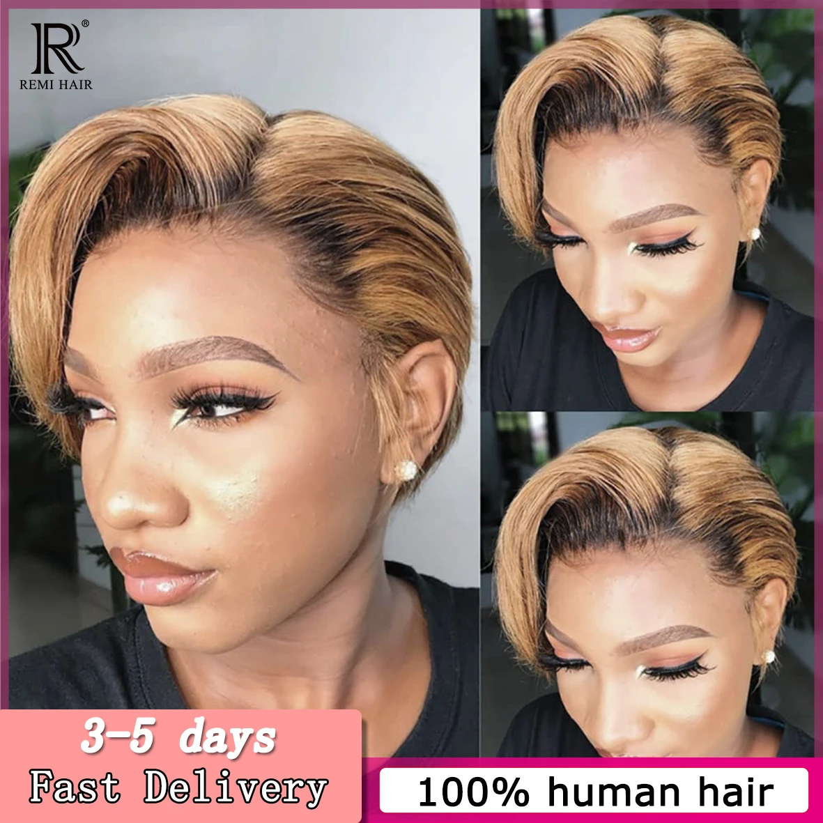 

Pixie Cut Remy Human Hair Wig Short Straight Bob 13x4x1 Transparent Lace Ombre Color Wig For Women PrePlucked Glueless Cheap Wig