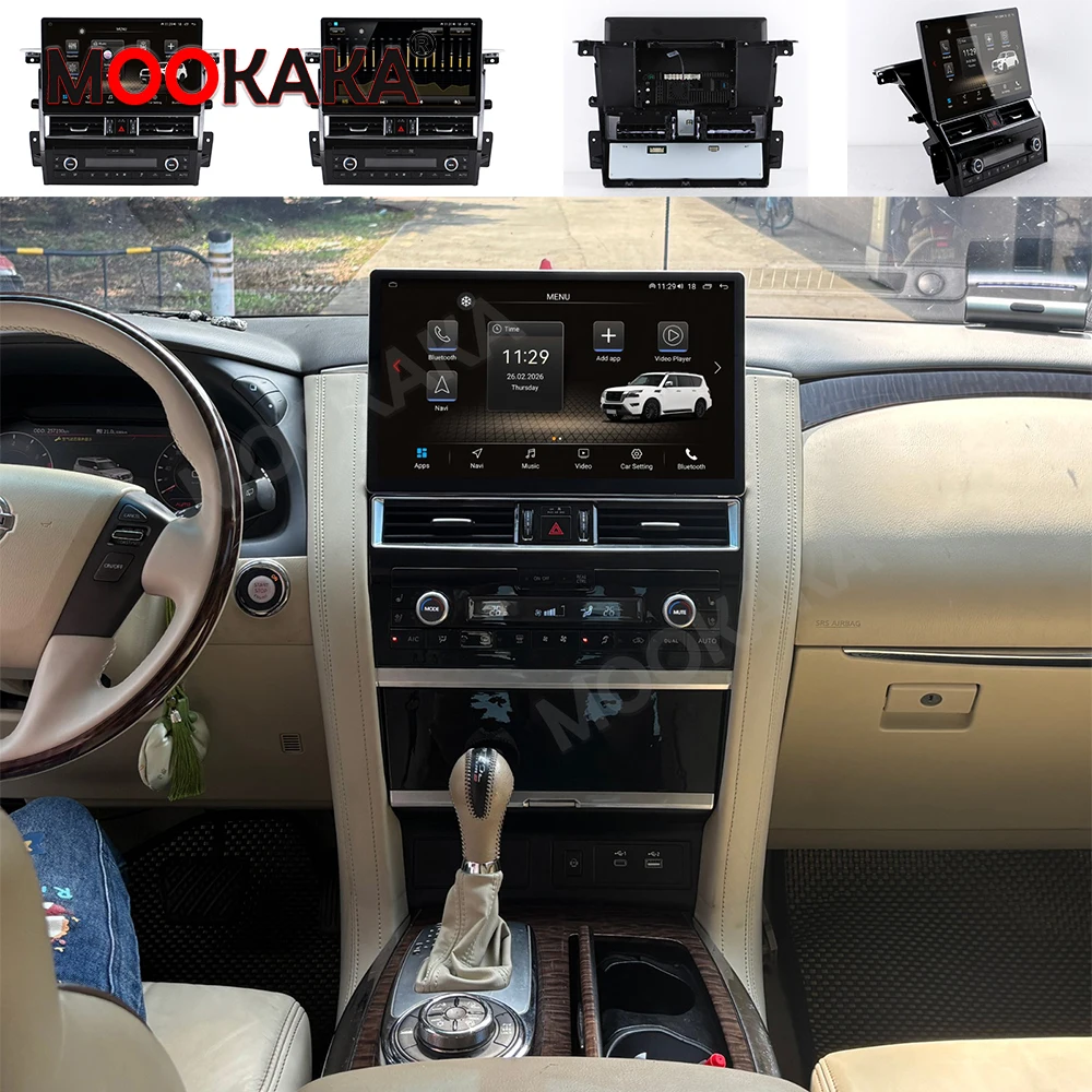 Фото 14,6-дюймовая автомобильная магнитола для Nissan Patrol Y62 2012-2020, Android Auto, мультимедийный плеер, панель управления климат-контролем, DSP, Carplay, навигация GPS №1