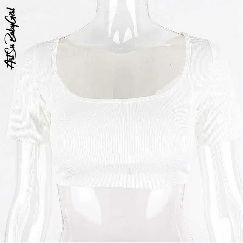 Укороченный топ Белый Топ женские футболки с коротким рукавом летняя одежда