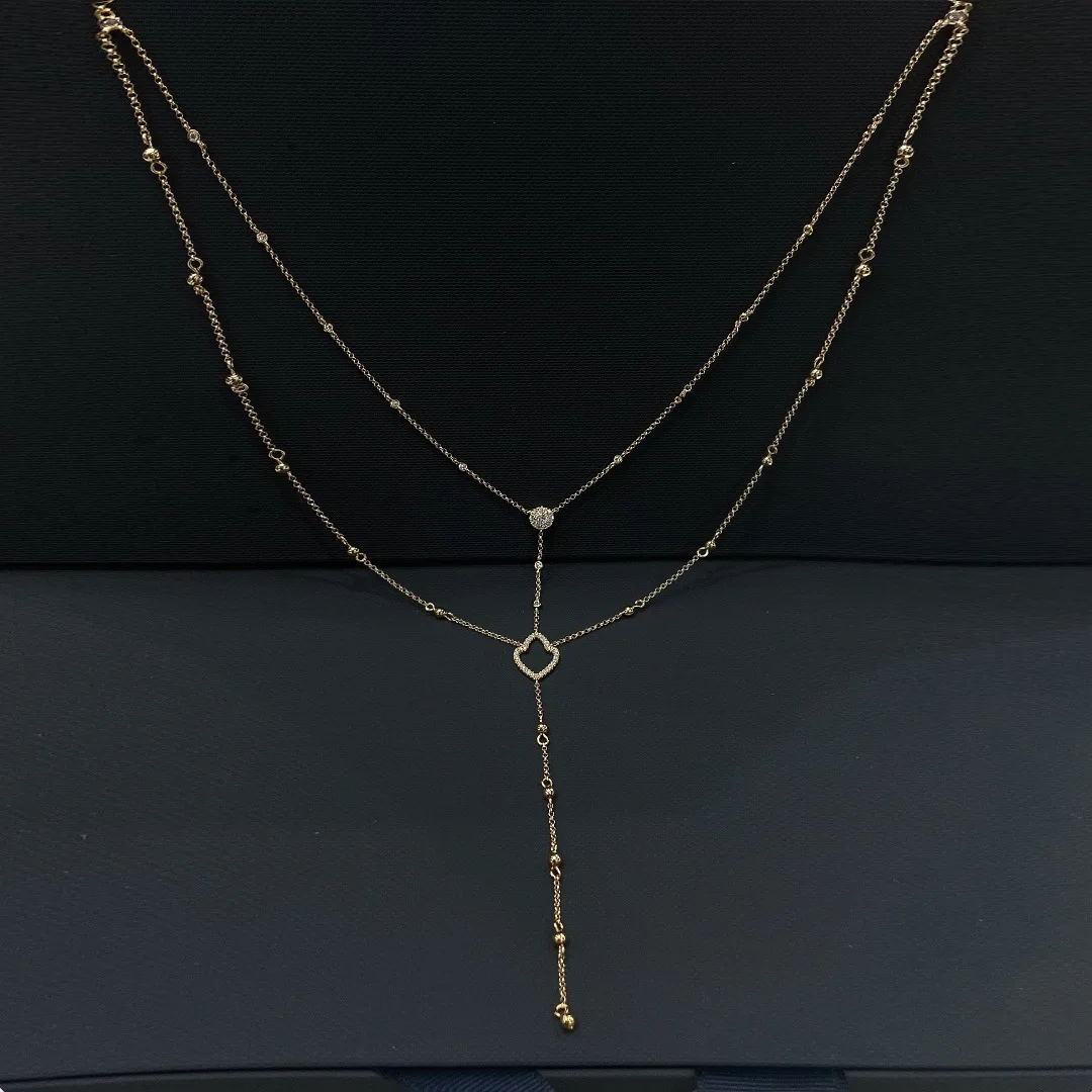 Женское Двухслойное ожерелье с подвеской из фианита золотистого цвета