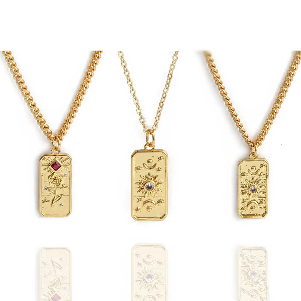 

Wish Card Tarot Enamel Pendant Necklace Star Moon Rose Charm Necklace For Women Fashion Jewelry Party Gift Gold Color Necklace
