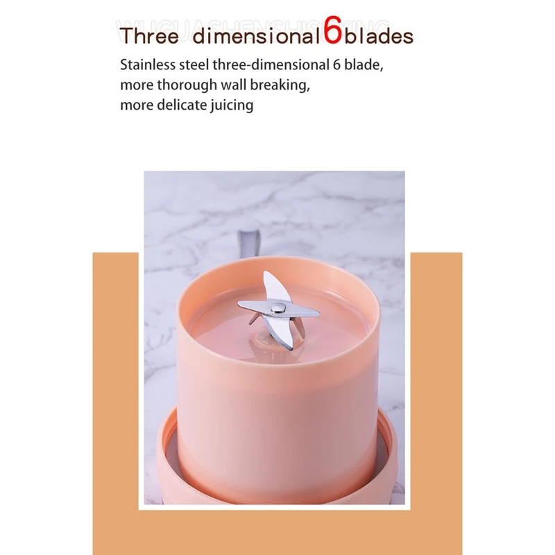 USB Electric Safety Juicer Cup 6-Blades Fruit Juice Mixer Rechargeable Juicing Mixing Crush Ice Smoothie Maker