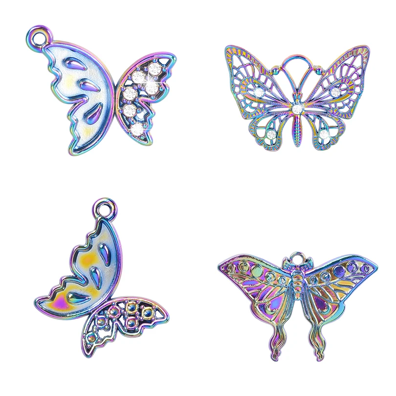 

5PCS/Lot Bulk Rainbow Butterfly With Rhinestone Pendant Alloy For Jewelry Necklaces Making Diy Accessories Materials Supplies