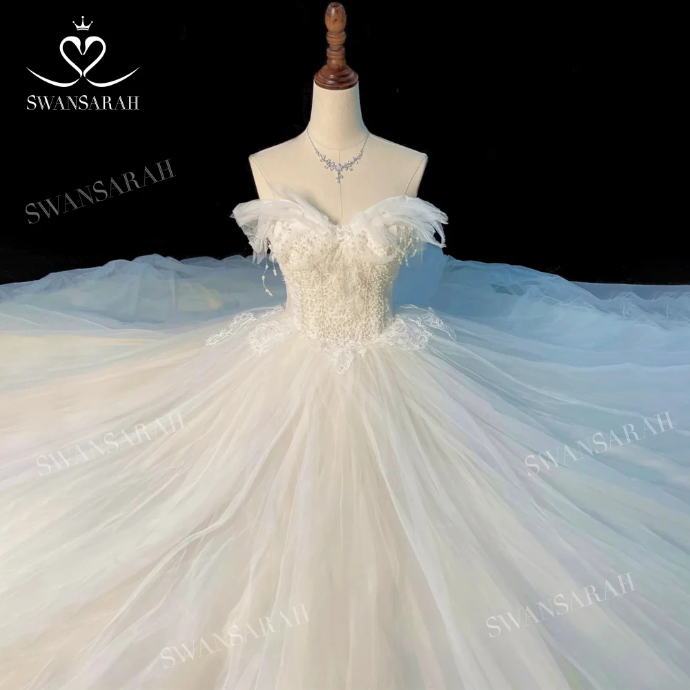 

Женское свадебное платье без рукавов, ТРАПЕЦИЕВИДНОЕ ПЛАТЬЕ со шлейфом и жемчугом, свадебное платье принцессы, 2023