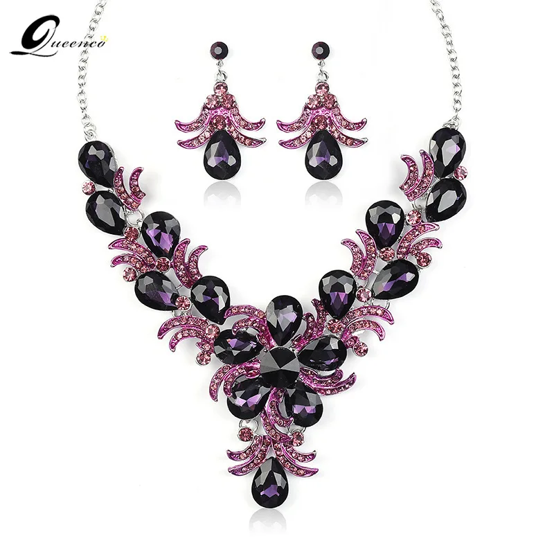 

New Purple Earrings For Women Jewelry Sets Necklace And Earring Set Luxury Wedding Party Dress Accessories 2023 Trends Jewellery