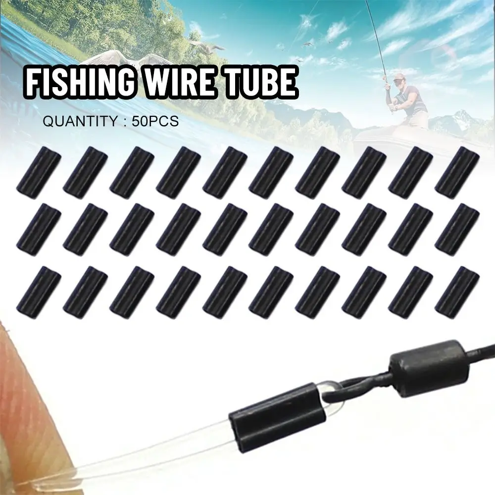 

50pc Carbon Tube Fishing Crimp Sleeves Double Oval Fishing Line Crimping Tube Wire Crimp Connector 0.6mm 0.7mm Fishing Wire Tube