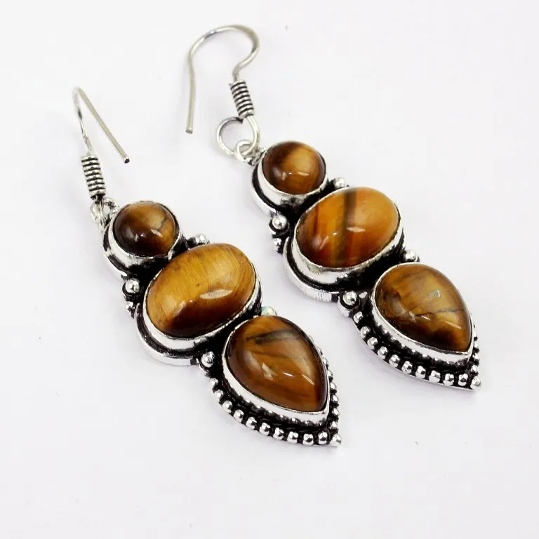 

Tiger Eye Earring Silverss Overlay over Copper ,58 mm, E0374