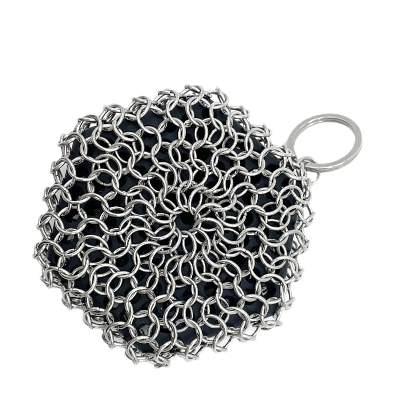 

Stainless Steel Chainmail Scrubber Cast Iron Skillet Cleaner With Silicone Insert Stainless Steel Chain Pot Brush Net For