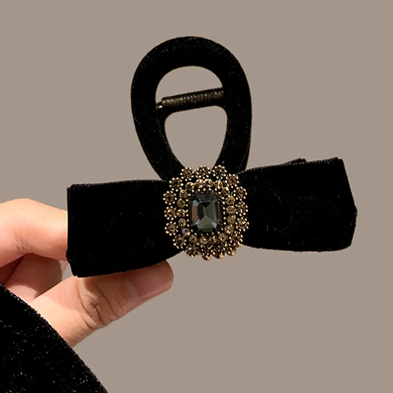 Заколка для волос с бантом из стразов во французском стиле ретро бархатная