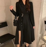 niggeey chic elegant black shirt dress gothic long sleeve casual midi dress female korean fashion clothing women tunic