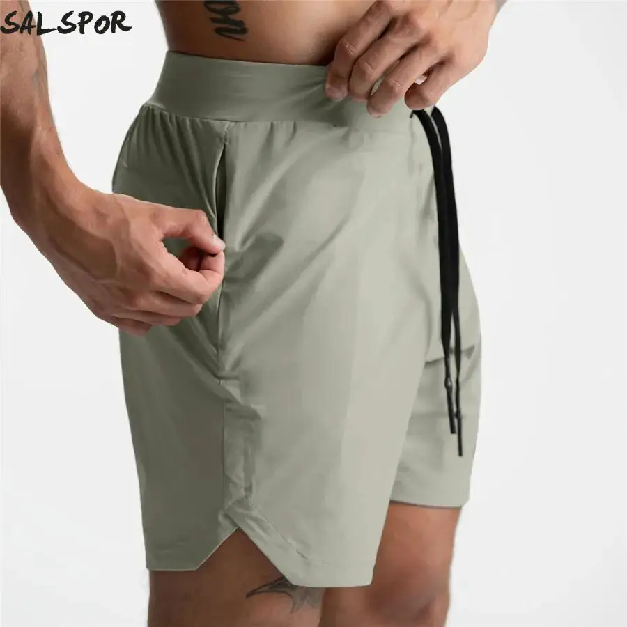 

SALSPOR Men's Sports Fitness Shorts Quick-drying Multiple Pockets Running Pants Elastic Breathable Gym Jogging Exercise Wear