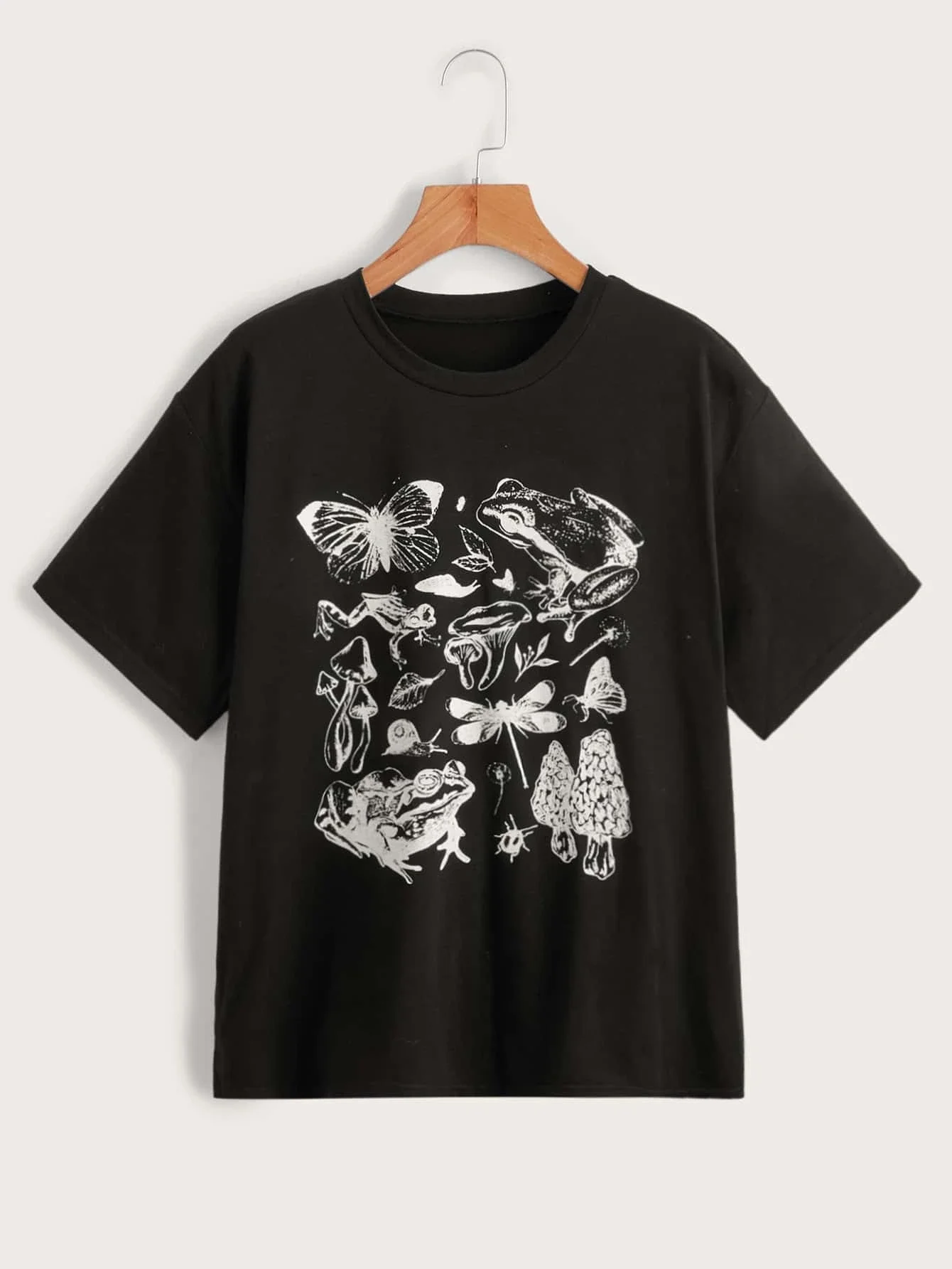 

Mushroom And Butterfly Print Short Sleeve Tee