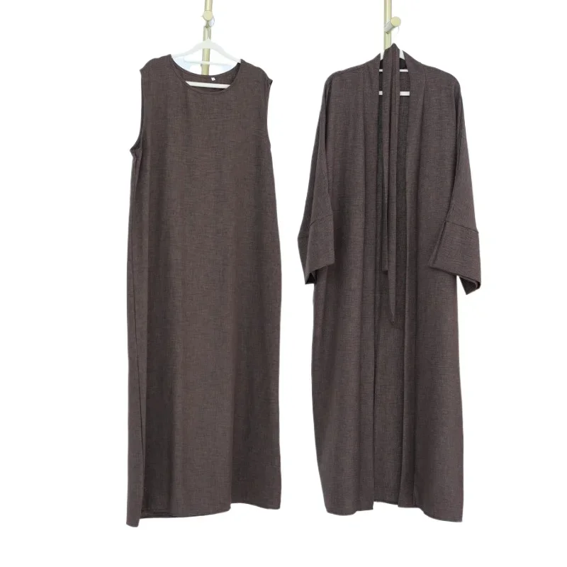 UNI женский открытый кафтан с Абая Дубай Турция комплект из 2 предметов