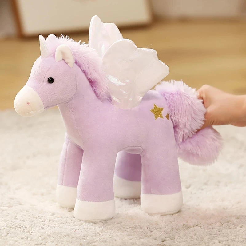 

30cm Cute Standing Unicorn Plush Toy Soft Stuffed Flying Horse Soft Dolls Animal Room Decor Toys For Kids Birthday Gifts