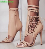 cross tied ankle buckle strap boots solid narrow band round toe thin high heel new fashion women spring and autumn shoes