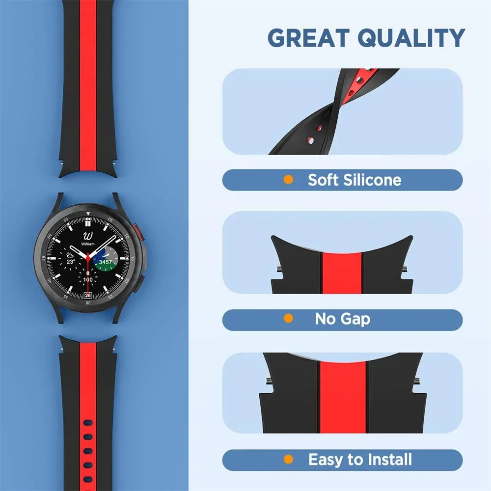 Фото Силиконовый ремешок без зазоров для Samsung Galaxy Watch 7/6/5/4 44 мм, 40 мм, Pro 45 мм, оригинальный браслет для Watch 6 Classic 47 мм, 43 мм, Correa №3