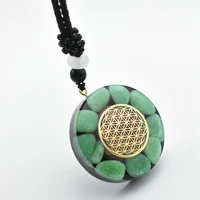 handmade crystal pendant natural aventurine raw stone flower of life symbol orgonite pendant