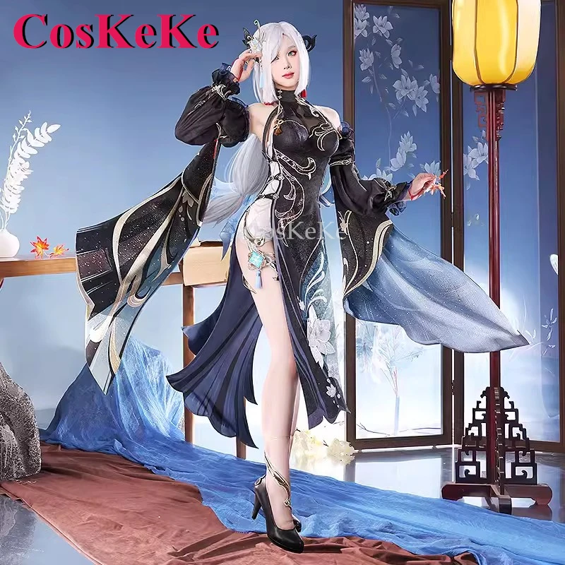 CosKeKe Shenhe Косплей Игра Genshin Impact Костюм Deepavali Skin Великолепный Новый год Cheongsam