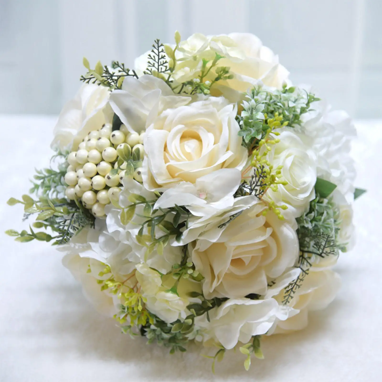 

Handmade Rose Flowers Wedding Bouquets Bridesmaid Holding Flower Width 25cm Height 28cm for Engagement Anniversary Elegant