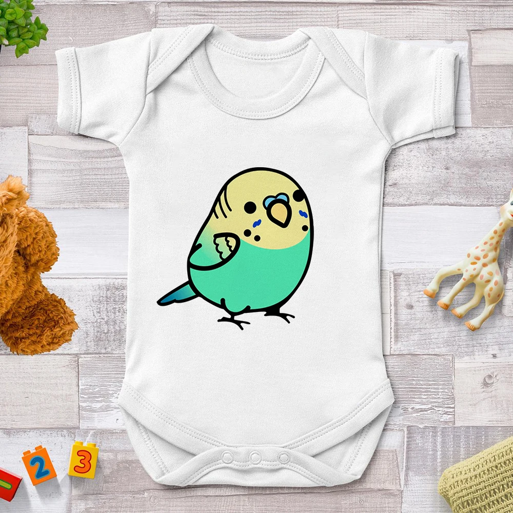 

New Cute Creative Casual Harajuku Infant Bodysuits Simple and Funny Watercolor Parrot Birds Print Short-Sleeved Newborn Romper
