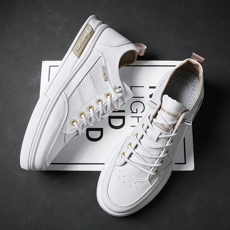 

Кроссовки мужские кожаные, Повседневная дышащая обувь на плоской подошве, уличная модная обувь для скейтборда, белые