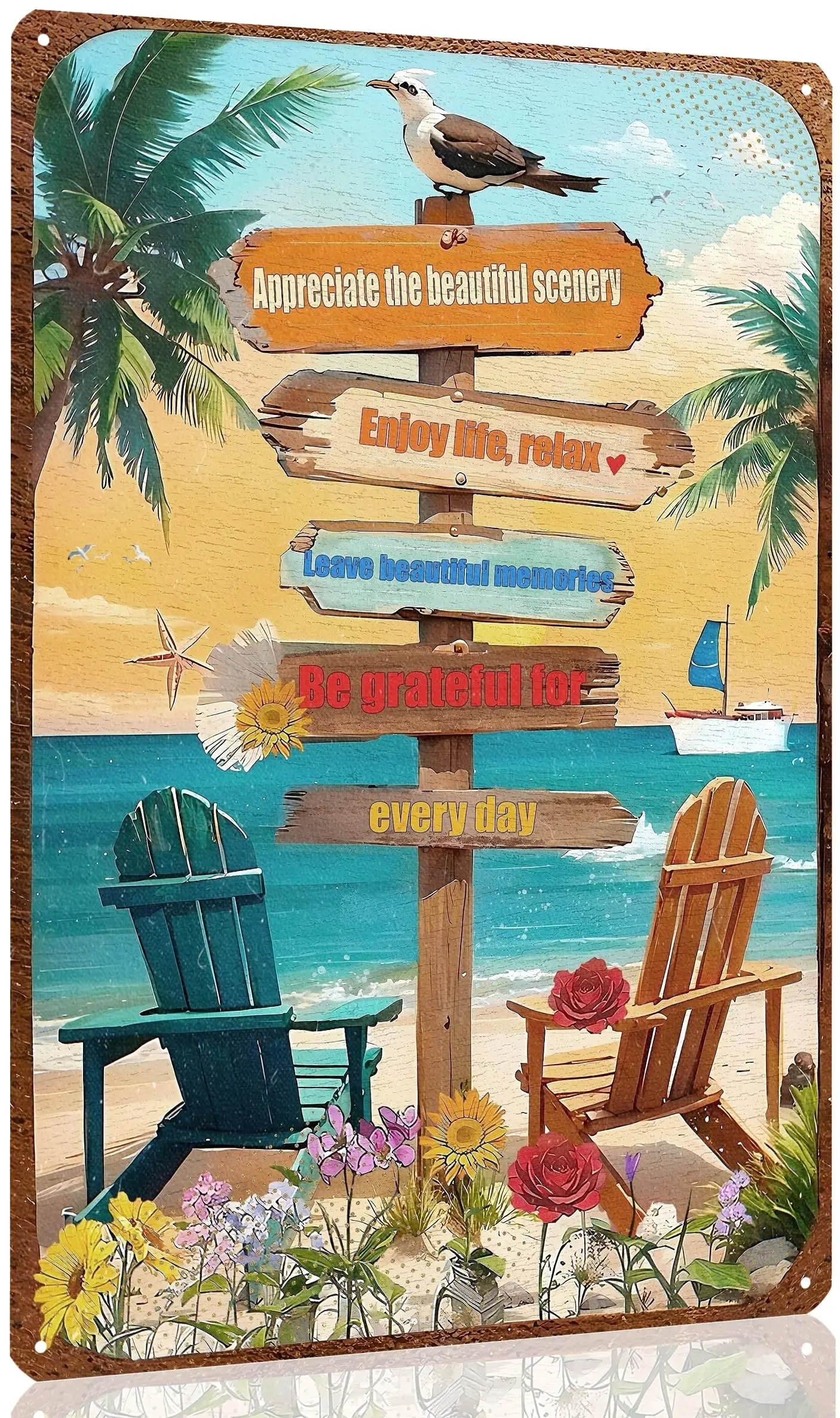 Duiseno Ретро жестяные знаки Декор пляжной комнаты Винтаж оцените красивый пейзаж