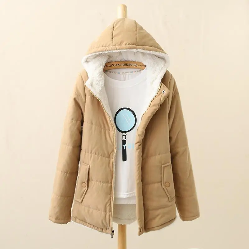 

New Autumn Winter Plush Warm Cotton Coats Women's Korean Hooded Cotton-Padded Parkas Jacket Long Sleeve Padded Outwear Parkas