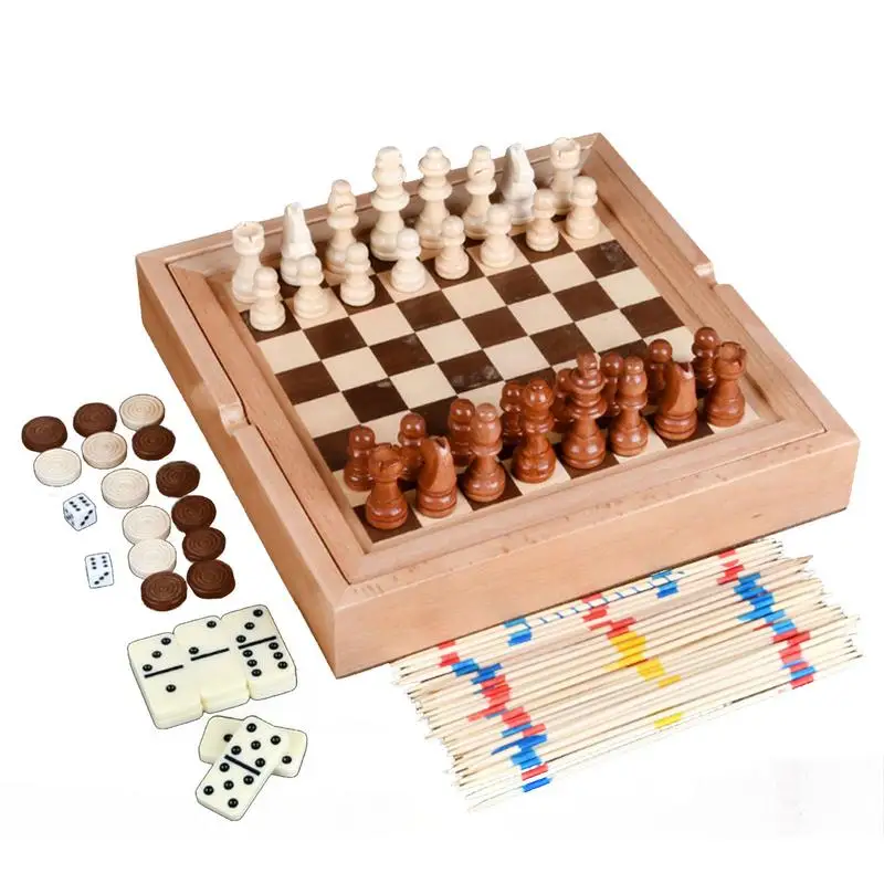 

5 In 1 Wooden Chess Set Portable Chess And Checkers Board Game 5 In 1 Checkers Set With Storage Drawer Board Games For Kids And