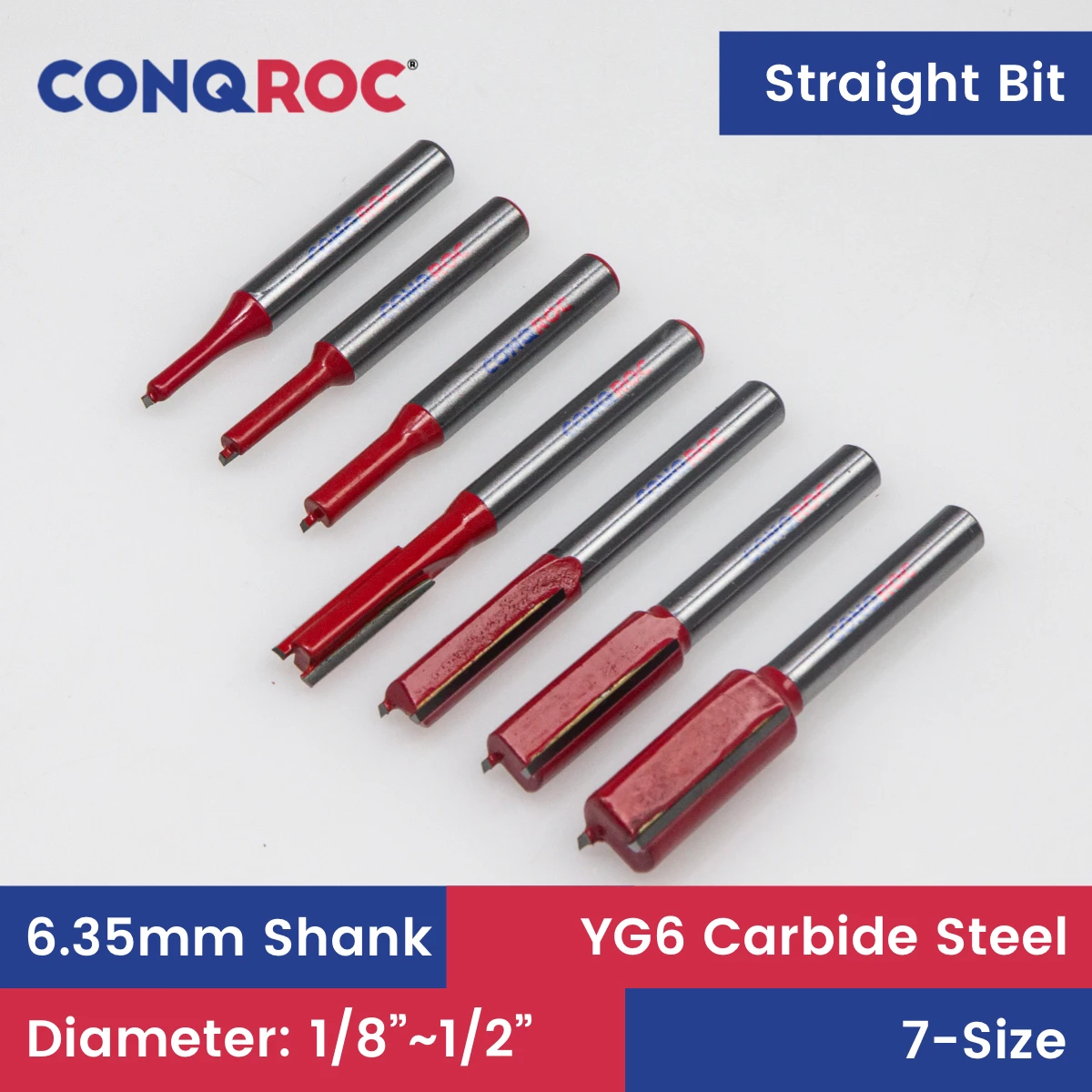 Straight Router Bits Set 1/4" (6.35mm) Shank 7-Size Diameter