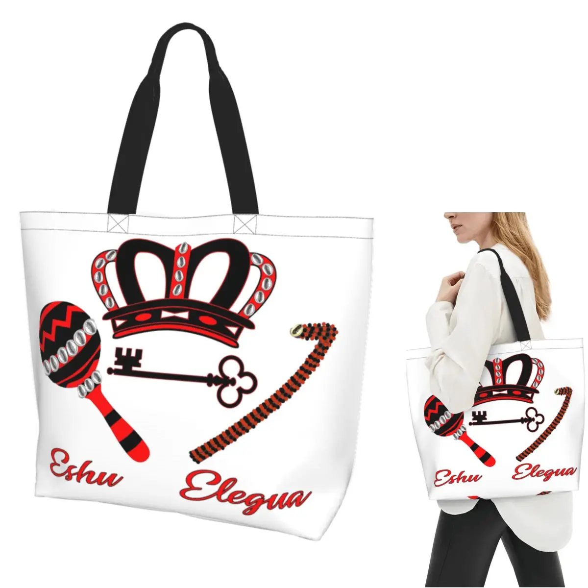 Фото Сумка-тоут для покупок Eshu Eleggua Crown, парусиновая сумка на плечо большой вместимости, продуктовая сумка для покупок для женщин №1