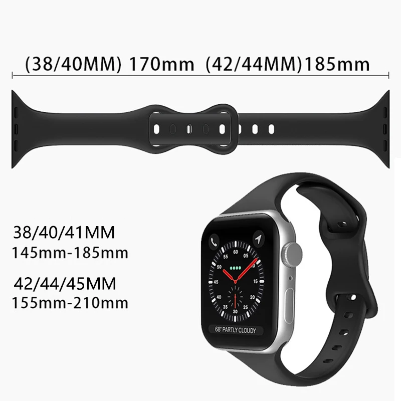 Ремешок силиконовый тонкий для Apple Watch Band 40 мм 38 41 спортивный женский браслет