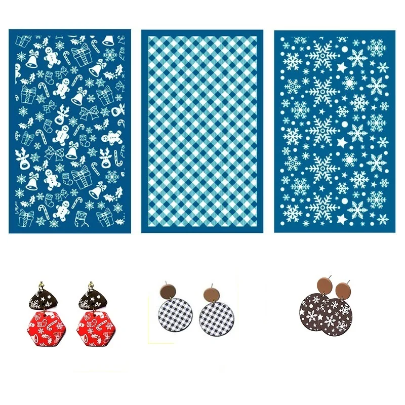 

Free Standard Shipping Reusable Christmas Silkscreen Printing Polymer Clay for Jewelry Clay Earrings Making Print Stencils