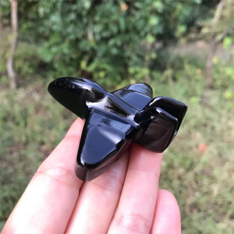 

6.2cm Natural Crystal Obsidian AirplaneHand-Carved Ornaments Reiki Minerals Room Decor Collection Of Gifts Knickknacks 1pcs