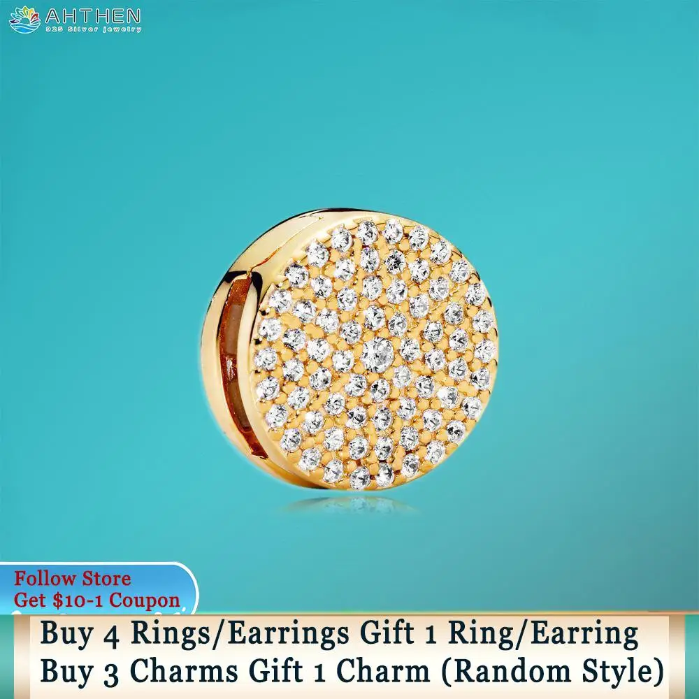 

Ahthen 925 Sterling Silver Golden Dazzling Elegance Clip Charms fit Original Pandora Reflexion Bracelets Women Jewelry Girl Gift