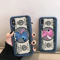 cute cartoon disney stitch dollars phone case for iphone 13 12 mini 11 pro xs max x xr 7 8 6 plus candy color blue soft silicone