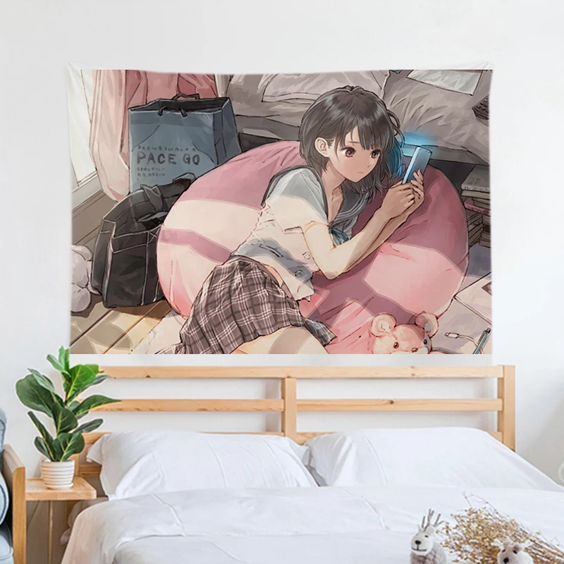 

Bedroom Decoration Home Decor Manga Girl Custom Tapestry Wall Hanging Tapries Room Decorations Tapestries Aesthetic Decors Art