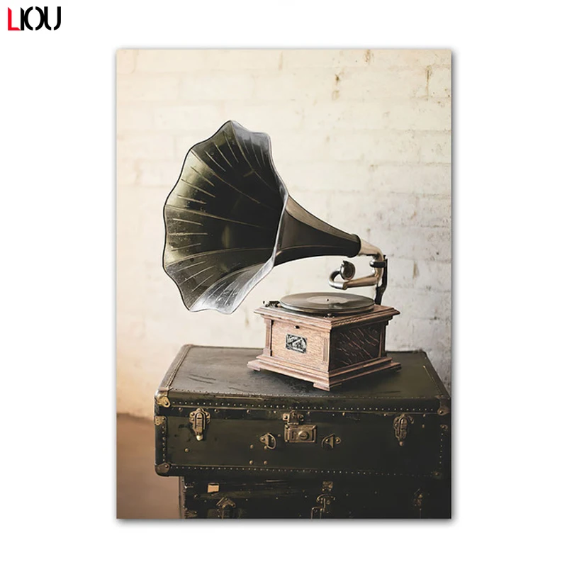 Настенная живопись винтажная камера проигрыватель записей велосипед машинка в