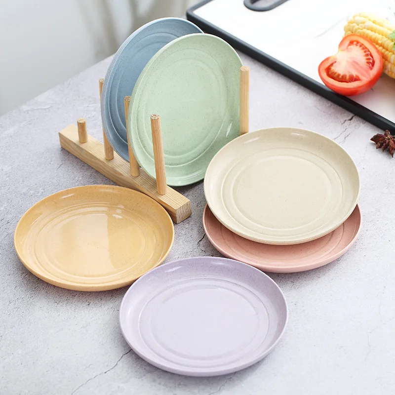 

5pcs Wheat Straw Plates Unbreakable Lightweight Dinner Plates Reusable Sturdy Dinnerware Set for Home Kitchen