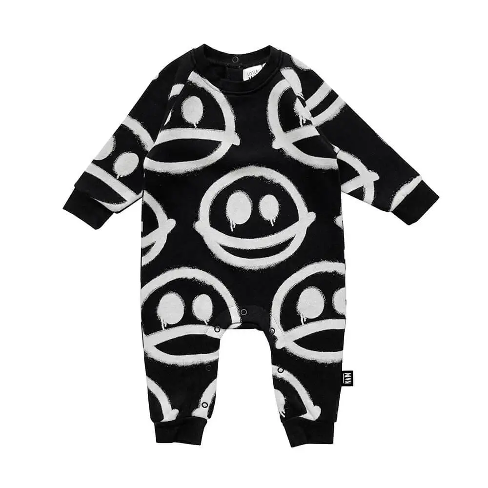 

Baby Rompers 2023 Autumn LMH Printed Happy Sad Baby Jumpsuit Casual Rompers for Baby Clothes