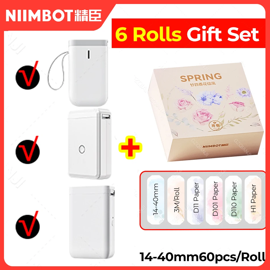 

Niimbot D110 D101 D11 Label Printer with Paper Rolls Gift Box Mini Thermal Label Maker Portable H1 Labeller Spring Sticker Tape