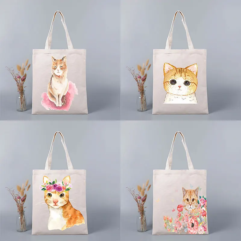 

Women Shoulder Bags 2022 Eco Summer Bag Cute Cat Print Anime Canvas Bag Large Harajuku Gothic Famale Shopper Bag Casual Vintage