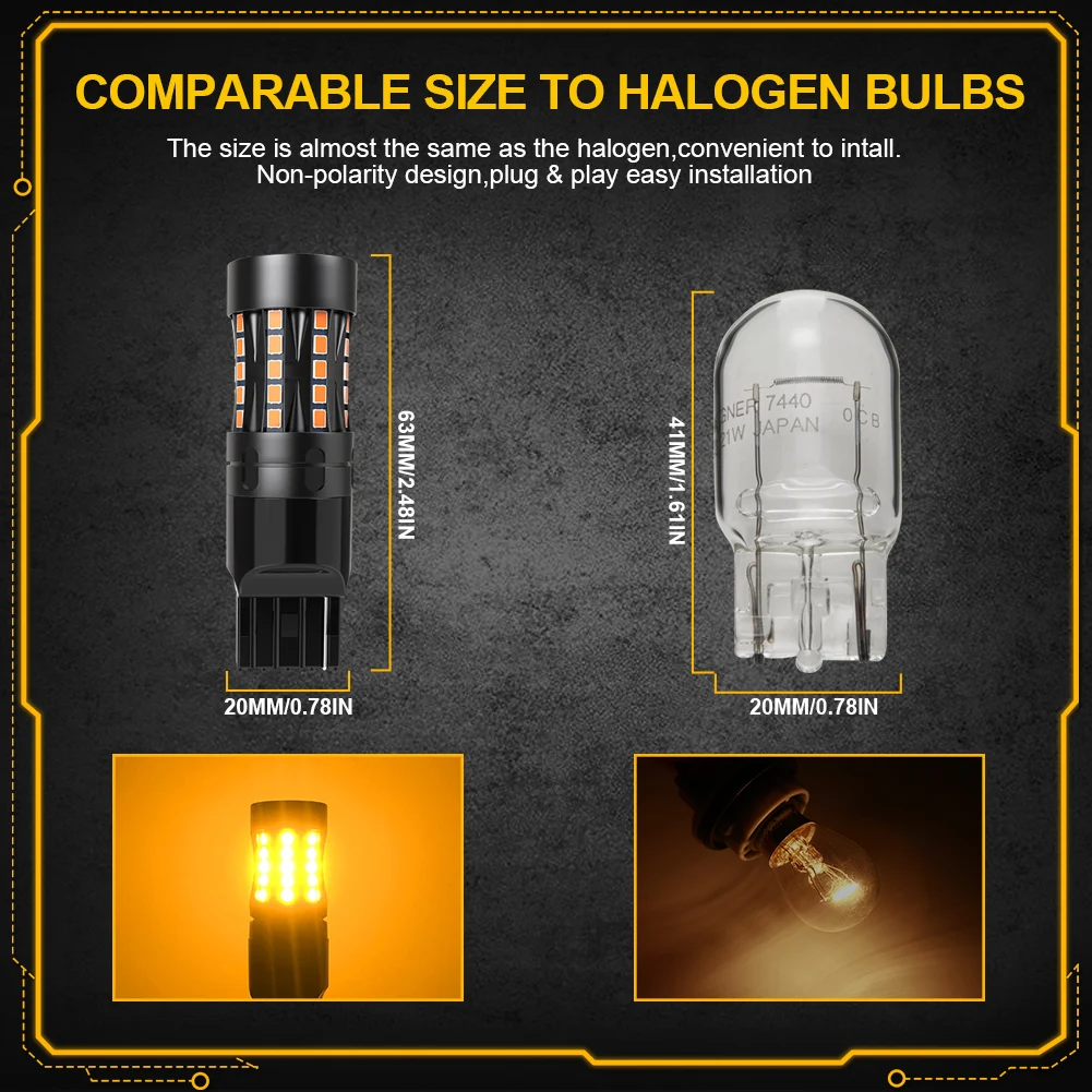 2 шт. 7440 T20 W21W WY21W Янтарная светодиодная лампа Canbus Автомобильный указатель
