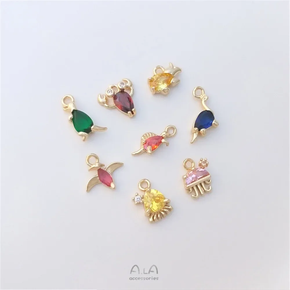 14-каратное золото инкрустированное цветными циркониевыми динозаврами морские