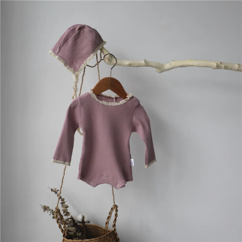 Freely Move 2022 Toddler Baby Girls Cotton Bodysuit Autumn Infant Jumpsuit Knitwear Outfits Newborn Baby Sweater And Baby Hat