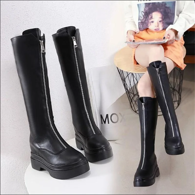 

Women's wedge boots Autumn and winter new white high-heeled Martin boots sexy skinny leg zipper leather boots fashion mid-calf b